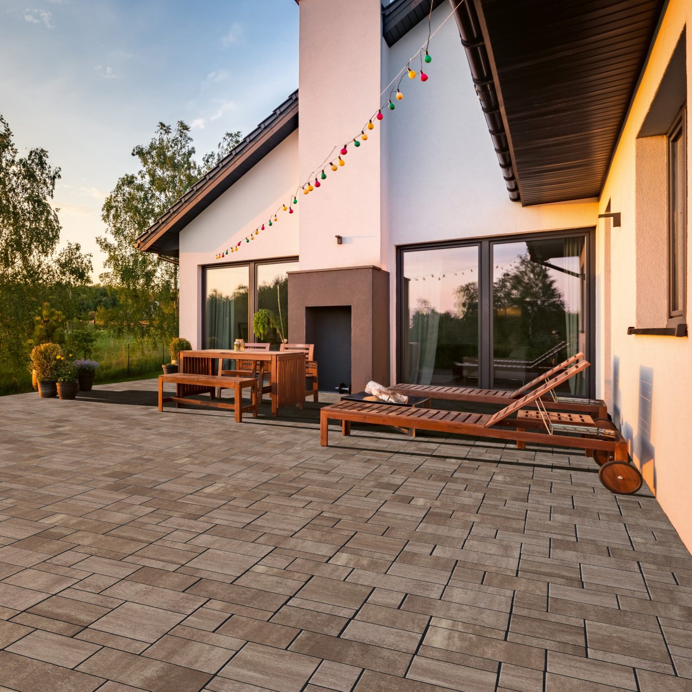 Modern house with patio and functional outdoor furniture